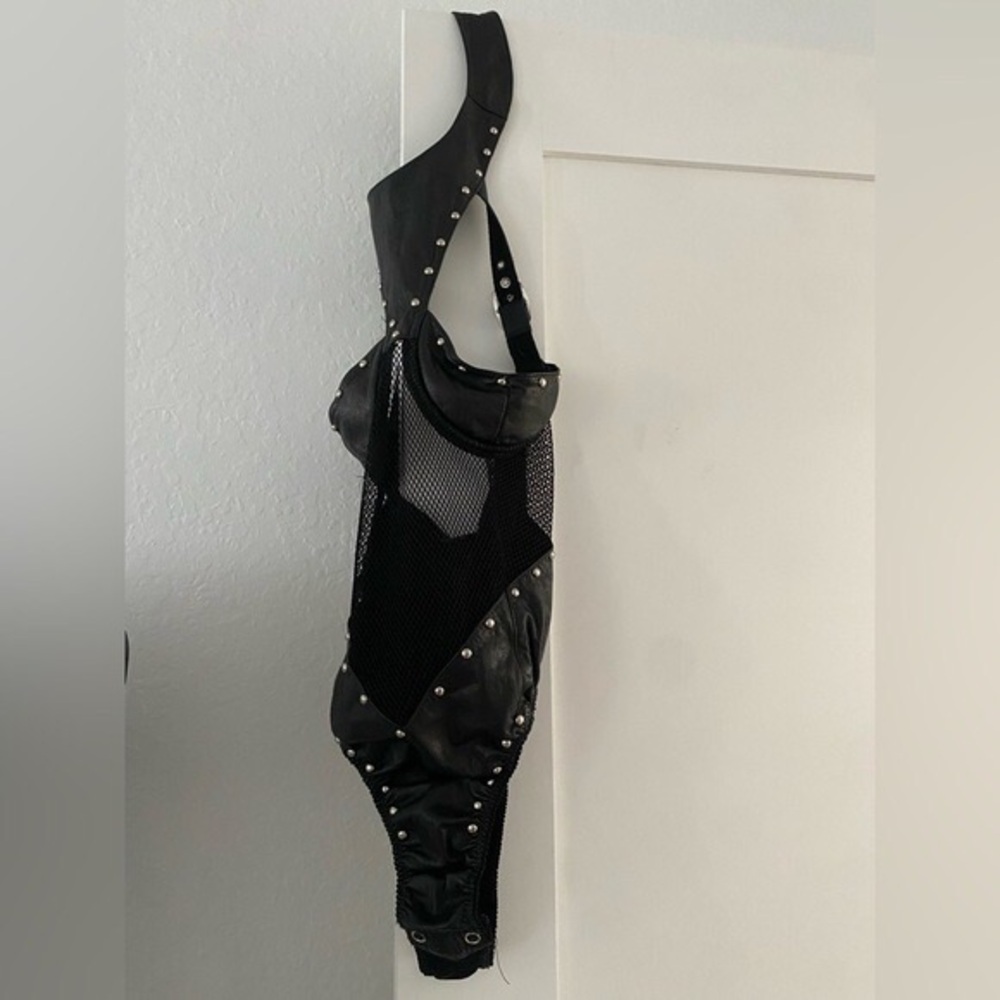XTC Of New York Black Leather Mesh Bodysuit